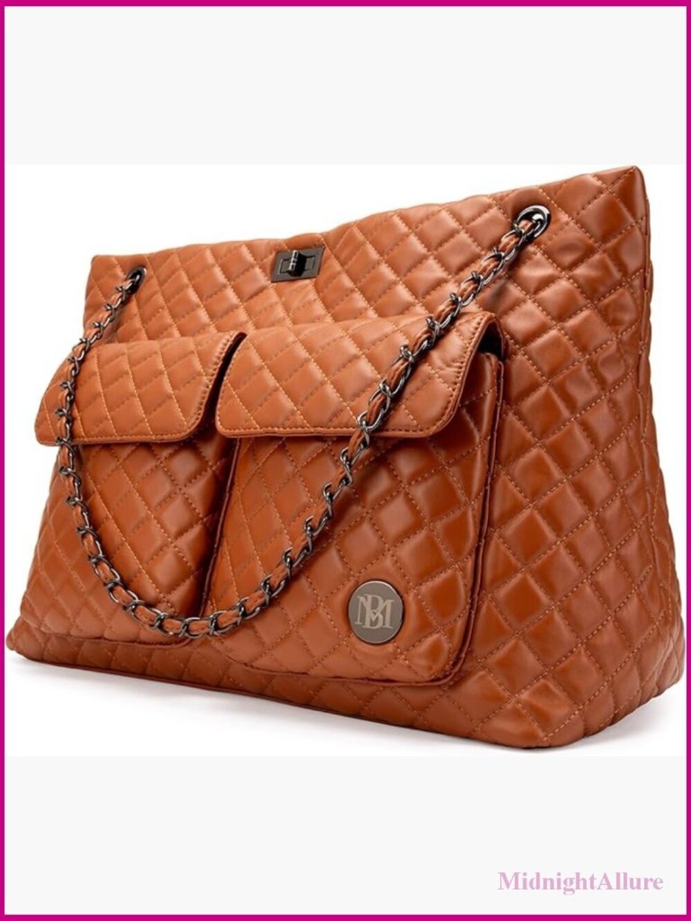 Vegan Leather Weekender Duffel Bag Quilted Turn Lock Trolley Sleeve